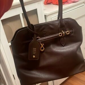 Genuine Leather MiuMiu Brown Leather Tote Bag
